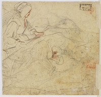 E 045 verso
<br/>
Schetsen van vrouw bij een wieg
<br/>
<em>Anoniem It (16de eeuw)</em>